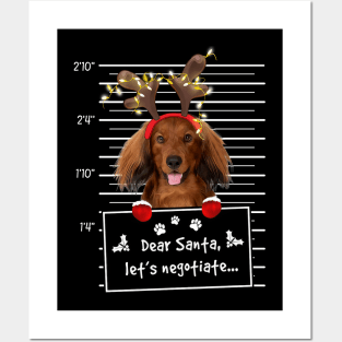 Red Long Haired Dachshund Dear Santa Let's Negotiate Posters and Art